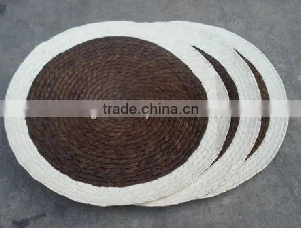 Brown and White Round Bamboo Woven Placemat
