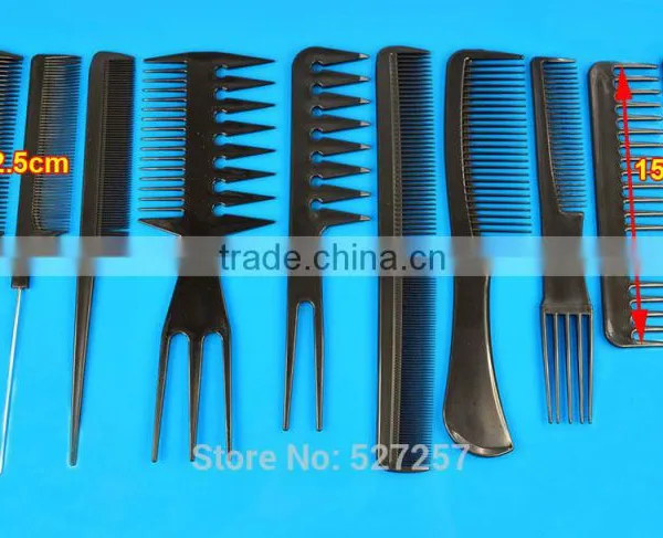 10Pcs Barbers Brush Combs Set Black Pro Salon Hair Styling Tools Hairdressing Plastic photo-5