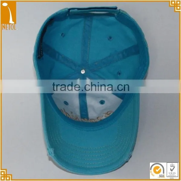 Cheap Custom 100% Cotton 6 Panel Bule Embroidered Plain Distressed Baseball Cap Wholesale photo-4