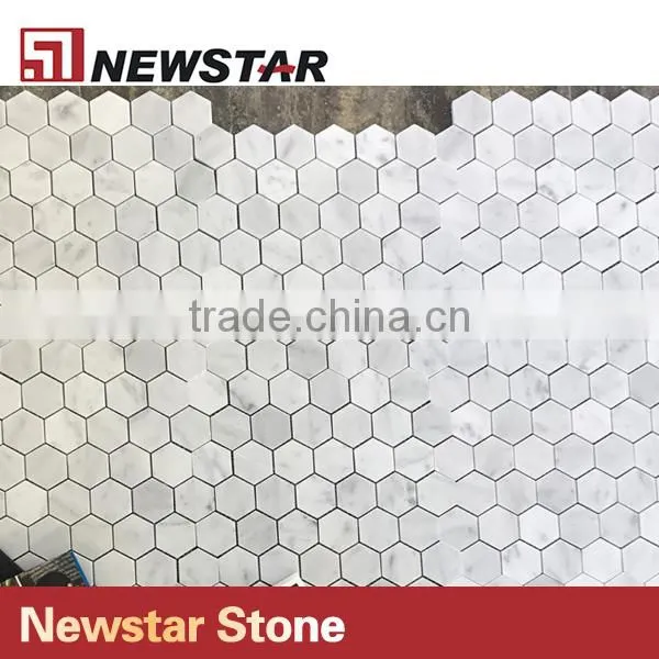 Newstar White Marble Hexagon Tile Designs Bianco Bathroom Floor Mosaic photo-2