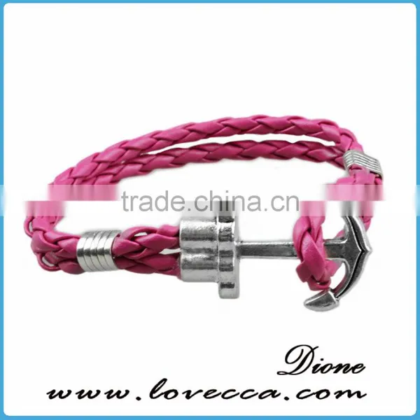 Custom Handmade Mens Genuine Braided Leather Stainless Steel Hook Anchor Bracelet photo-6