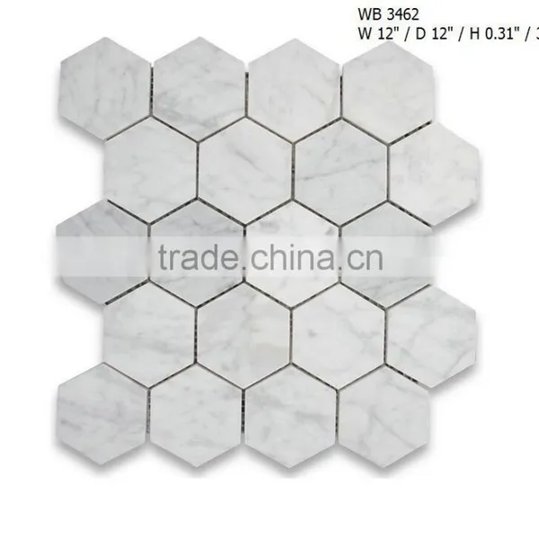 White Carrara Marble Hexagon Mosaic Floor Tile