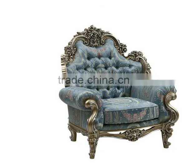 C-D1-2 Royal Luxury Fabric Couch Neoclassic Rococo Style French Solid Wood Fabric Sofa Chair Furniture photo-2