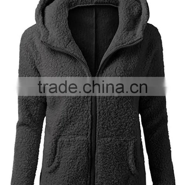 Women's Winter Autumn Clothing China Full Zip Lightweight Long Sleeve Zipper Up Teddy Sherpa Fleece Hoodie Sweatshirt Jackets photo-4