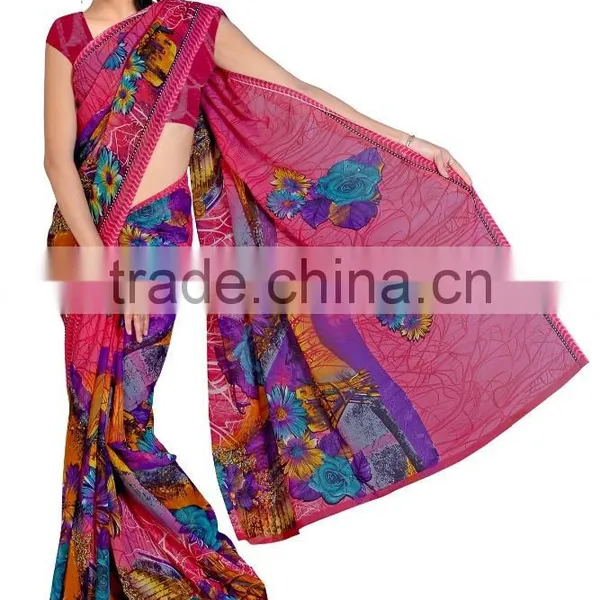 Mix Color Printed Designer Styles Saree With Blouse Material photo-4