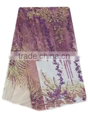 Shanghai Bestway Fashionable Shiny Textile Material Fabric French Lace Fabric Nice Tulle Lace With Sequins and Beads FL1395 photo-2