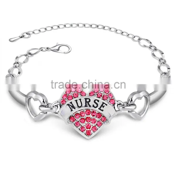 Custom Design Nurse Bracelet Crytstal Heart Charm Bracelet for Angel in White Nurse photo-4