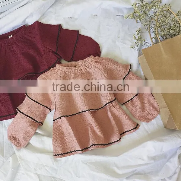 1-4 Years 2017 Wholesale Autumn Cotton Full Sleeves Wave Kids Girls Blouses photo-4