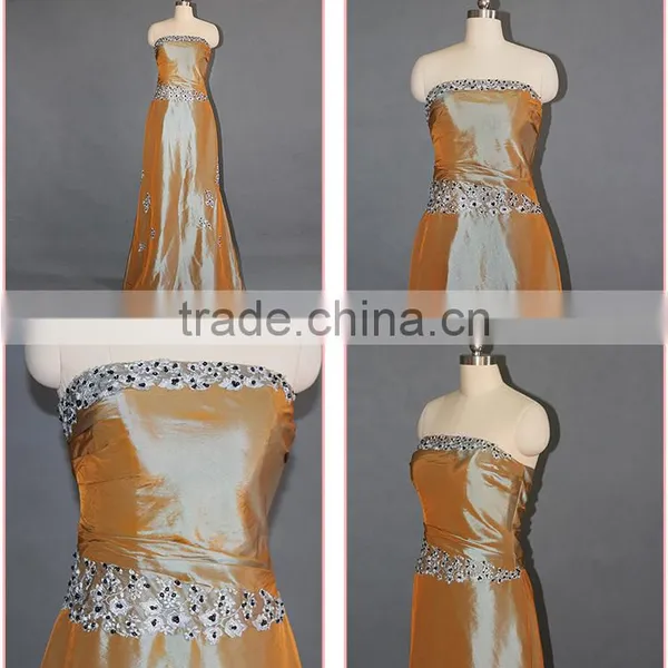 Orange Taffeta Strapless Long Evening Dress 2017 photo-6