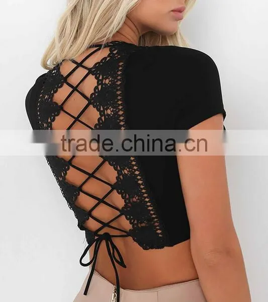 Runwaylover 117 Sexy Deep V-Neck Ladies 2017 Fashion Hollow Out Crop Tops photo-2