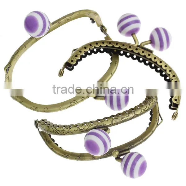 Antique Bronze Purple White Resin Ball Flower Metal Frame Kiss Clasp For Purse Bag photo-3