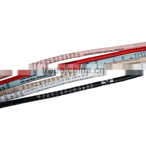 Light Blue English Letters Printed Round PU Leather Cord photo-2