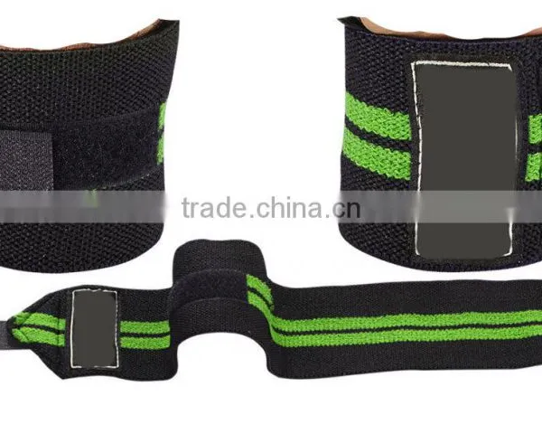 Weight Lifting Wrist Wraps in Black Color With Two Green Stripe photo-2