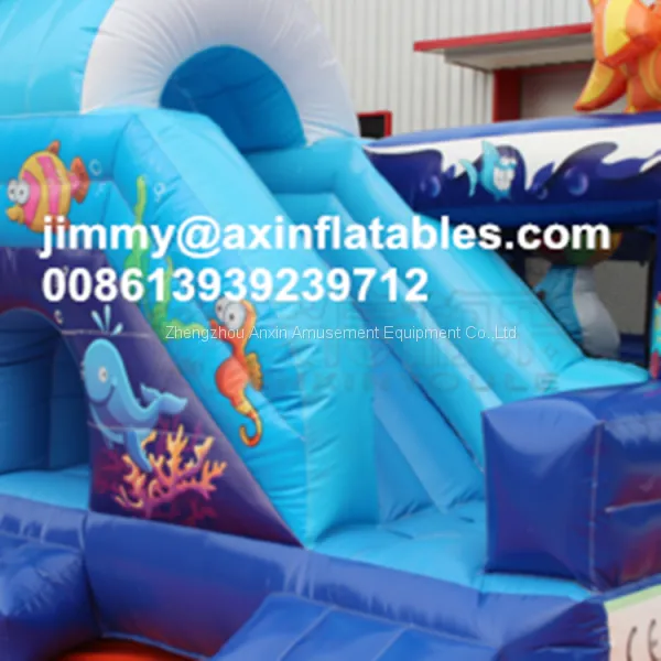New Design Dolphin Bouncy Castle,sea World Theme Inflatable Bouncing Playground With Slide photo-2