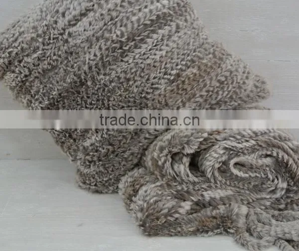 YR887 Hot Sale Knitted Rabbit Fur Blanket With Cushion Covers/Sofa Blankets