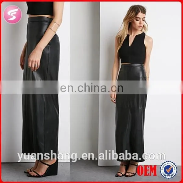 2015 New Design Fashion Women Leather Long Maxi Skirt