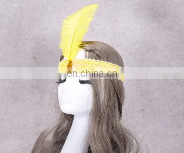 Ostrich Feather Headdress Feathers With Sequins Indian Head Band photo-2