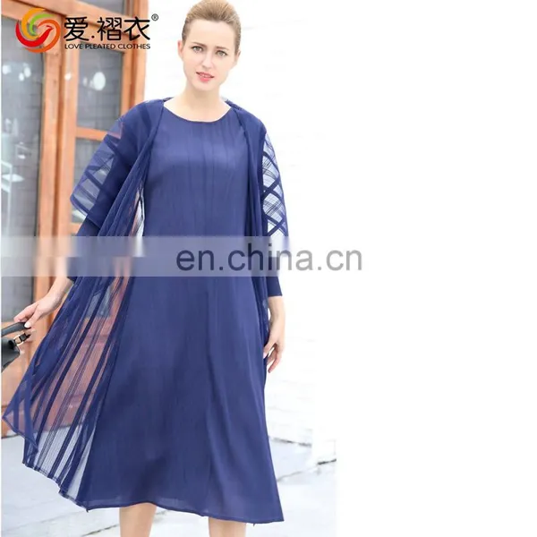 Mature Ladies Pleated Clothes Elegant Coat Style Dress photo-2