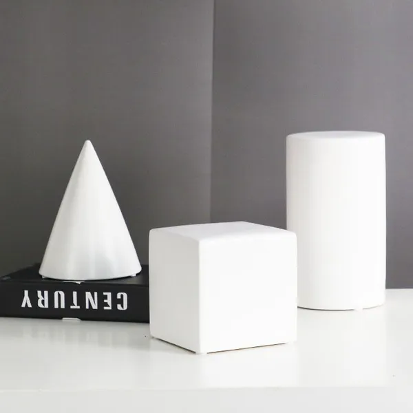 Cube Cylinder Sphere Triangle Matte Geometric Ceramic Ornaments White Black Abstract Art photo-3