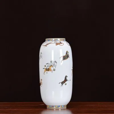 New Chinese Creative Horse Hand Made Color Paint White Ceramic Vase For Shopping Mall Decor photo-4