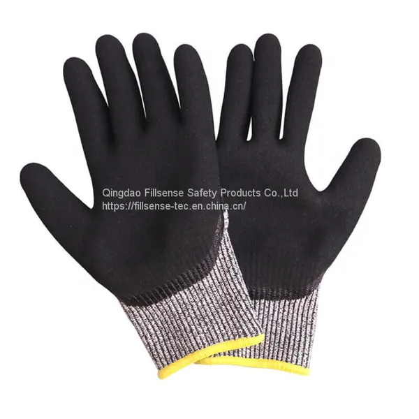 Anti Cut Level 5/C 13 Gauge UHMWPE(HPPE) Liner Nitrile Sandy Coated Cut Resistant Gloves photo-3