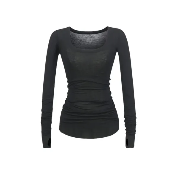 Solid Color Design Niche Long Sleeve Sleeve T-shirt Sexy Spice Girl Big U Collar Light Breathable Base Shirt photo-4