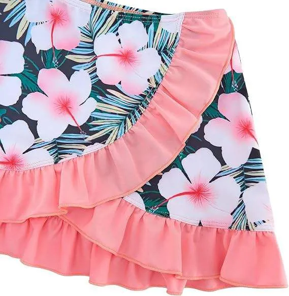 Girls 3-Piece Hawaiian Bikini Set With Cover Ups Skirt Swimsuit Kids for 5-12 Years Plus Size Print Bathing Swimwear Kids photo-4