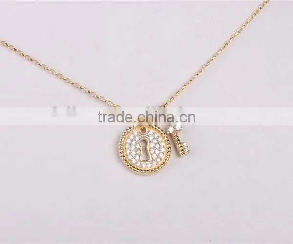 Wholesale Fashion Silver Lock and Key Pendant 925 Solid Silver Gold Plated Necklace photo-4