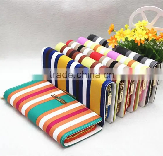 New Lady Women PU Leather Stripe Clutch Wallet Long Card Purse Handbag Purse