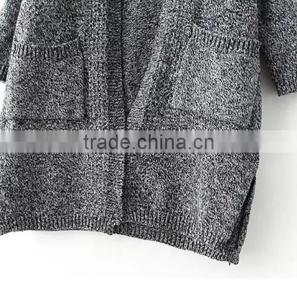 Deep V-neck Long Sweater Coat Lady Knitting Long Sweater Cardigan With Pockets photo-5