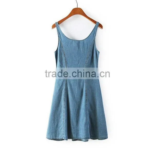 2014 Beautiful Ladies Casual Dresses Pictures Name Brand Womens Sleeveless Denim Sexy Dress Low Price photo-2