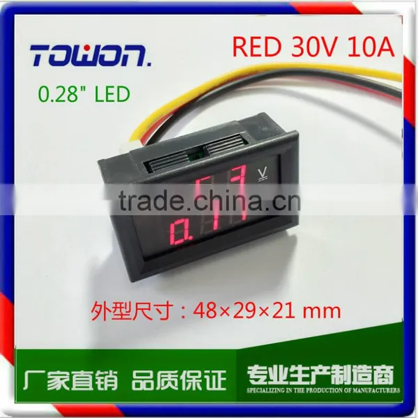 YB27VA DC 4.5-30V/10A Red LED Dual Display Volt Amp Meter 2in1 Three Wires Voltage Current Monitor Meter