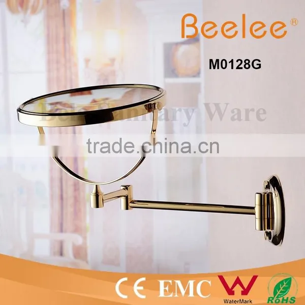 Golden Brass Shaving Mirror 8 Inch Wall Mount Makeup Mirror photo-3