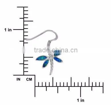 Hawaiian Silver Jewelry 925 Silver Rhodium Synthetic Blue Opal Dragonfly Dangle Earring photo-2