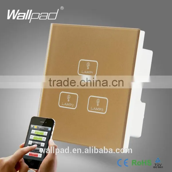 Smart Home 3 Gang WIFI Control Wallpad Gold Glass LED 3 Gang 2 Way WIFI Remote Controlled Light Switch For Lighting Control Quality Choice