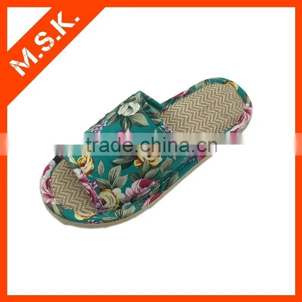 Green Flower Paper Peep-toe Women Slippers