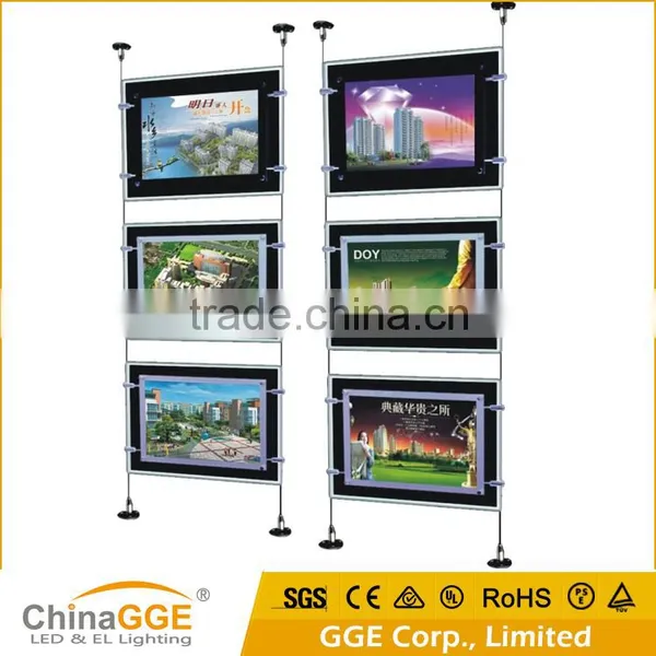 Suspended Acrylic Crystal Window Display Hanging Photo Pockets Light Box photo-2
