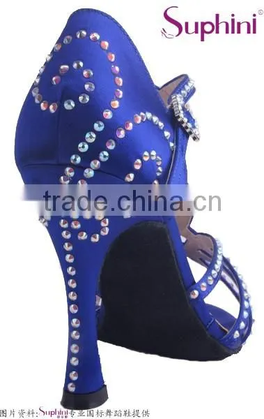 Suphini New Design Blue Latin Dance Shoes Crystals photo-3