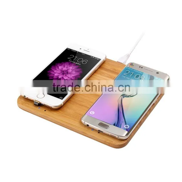 Eco-friendly Bamboo Qi Wireless Charger Dual Charging Pad For Samsung Galaxy S7, S7 Edge, S6, S6 Edge, Note5 / Moto Droid Maxx photo-2