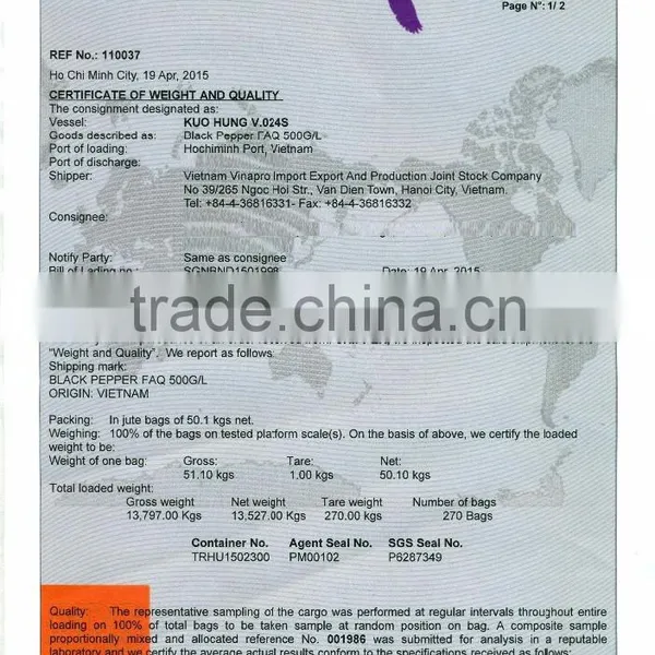 VIETNAM HIGH QUALITY BLACK PEPER FAQ 500 GL, 550G/L photo-4