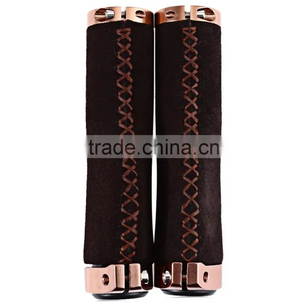 1 Pair Anti-slip Cycling MTB Bike Bicycle Handlebar Cover Grips Vintage Retro Leather Bilateral Lock Cover photo-4
