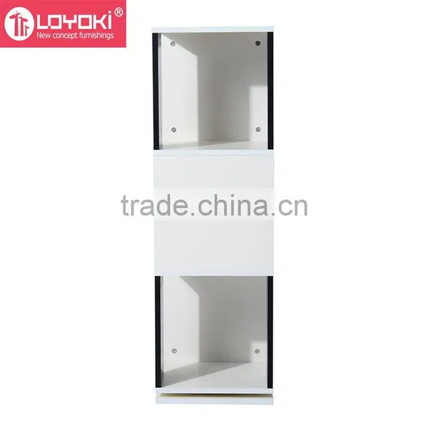 3-Tier Rotating Bookshelf Black and White MDF Wood Bookcase Wooden Cube Organizer photo-3
