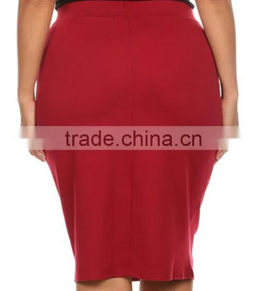 Wholesale Custom Made in China Women Fashion Plus Size Red Tight High Waist Pencil Skirt photo-2