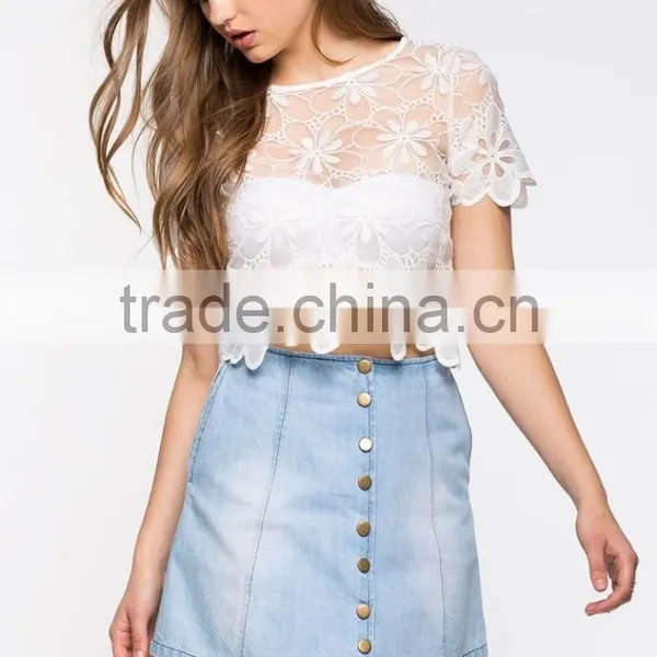 2016 Promotional High Quality Lady White Crochet t Shirt photo-2