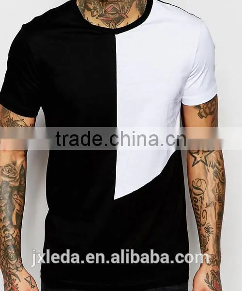 Fashion Men Cut & Sew Square Panel Round Collar Short Sleeve Plain T-shirt Wholesale Custom Factories photo-3