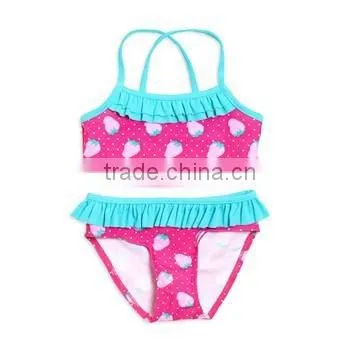 Bule Linear Design Girl Swim Suit With Hello Kitty Printing photo-6