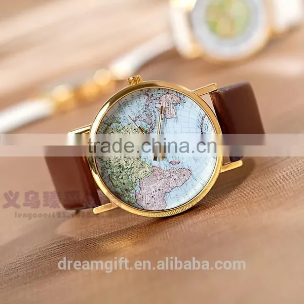 2015 Hot Sale Retro World Map Watch Fashion Leather Alloy Women Casual Analog Quartz Wrist Watch Items for Girls photo-2