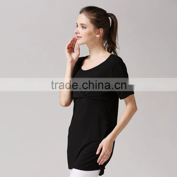 Thin Short Sleeve Maternity Clothes Solid Breastfeeding Clothes Loose Hem Nursing T-shirts photo-2