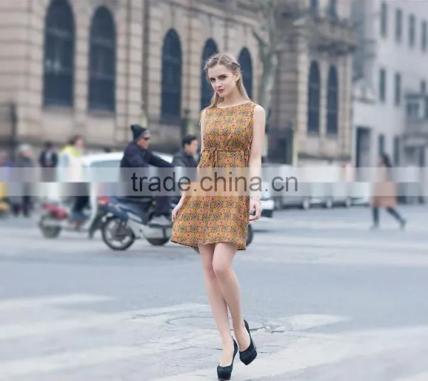 Women's Lovely Dress for Summer Fashion Printed Dress Slim Fit Sleeveless Dress Casual Skirt
