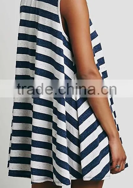 Casual Seaside Style Striped Swingy Sleeveless BEACH TUNIC DRESS 2015 Summer photo-3